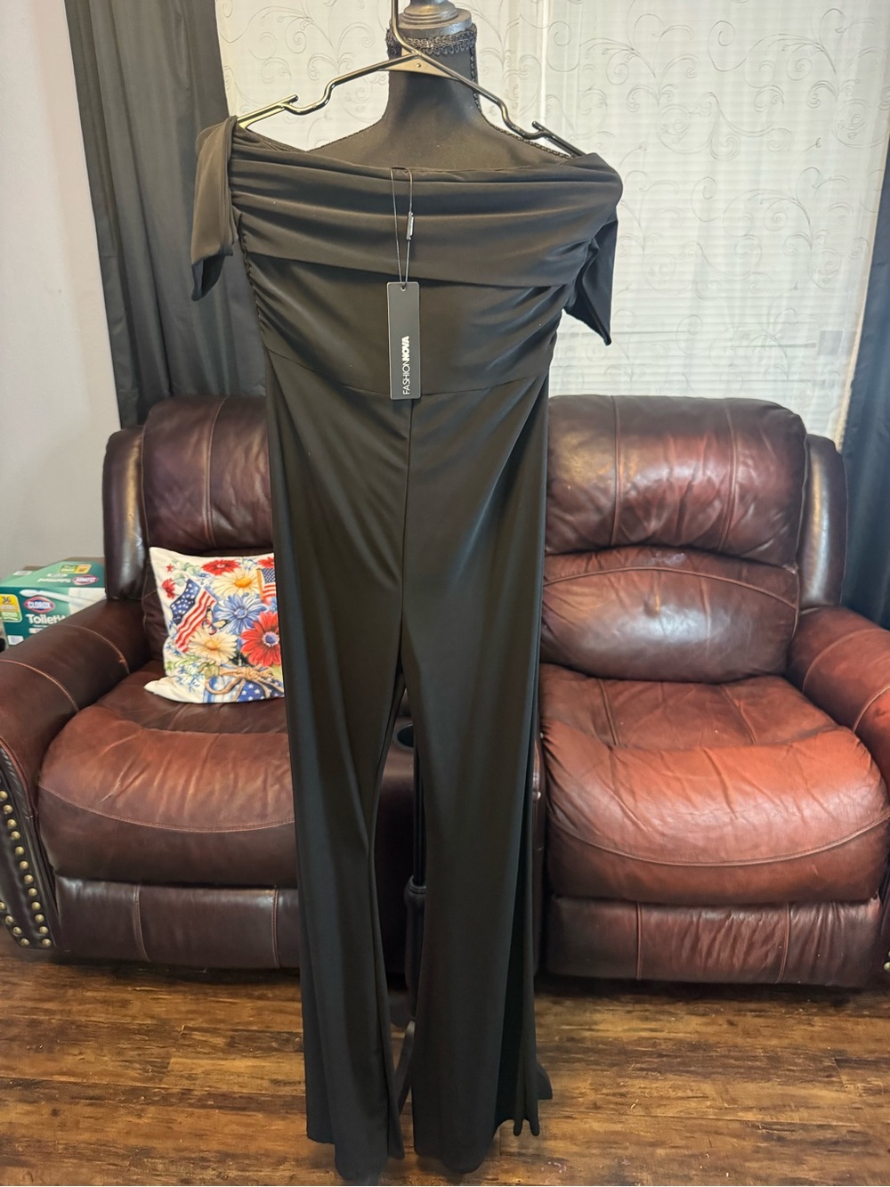 Fashion Nova Off-Shoulder Black Wide-Leg Jumpsuit
